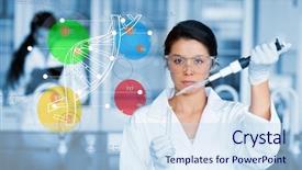  Presentation with dna - Audience pleasing slide deck consisting of futuristic medical - serious chemist working with colourful backdrop and a sky blue colored foreground