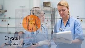  Presentation with donation - Colorful presentation design enhanced with futuristic medical - serious nurses looking backdrop and a light blue colored foreground