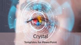  Presentation with cyber security eye - Presentation theme featuring futuristic modern cyber man background and a soft green colored foreground