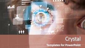  Presentation with cyber - Slide set enhanced with futuristic modern cyber man with technology screen eye panel concept background and a coral colored foreground