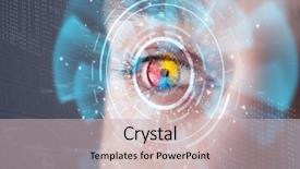  Presentation with cyber - Cool new slides with futuristic modern cyber man with technology screen eye panel concept backdrop and a soft green colored foreground