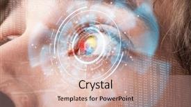  Presentation with cyber - Cool new presentation with futuristic modern cyber man with technology screen eye panel concept backdrop and a soft green colored foreground