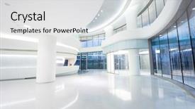  Presentation with modern building - Theme with futuristic modern office building interior background and a white colored foreground