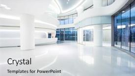  Presentation with modern building - Audience pleasing theme consisting of futuristic modern office building interior backdrop and a light gray colored foreground