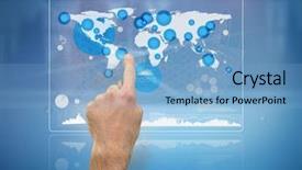  Presentation with world map - Beautiful PPT layouts featuring futuristic screen with the world backdrop and a light blue colored foreground