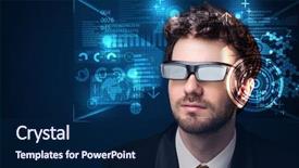  Presentation with futuristic glasses - Beautiful presentation theme featuring futuristic smart high tech glasses backdrop and a navy blue colored foreground