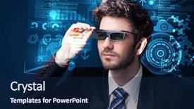  Presentation with futuristic glasses - Slide set with futuristic smart high tech glasses background and a navy blue colored foreground