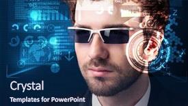  Presentation with futuristic glasses - Presentation theme having futuristic smart high tech background and a navy blue colored foreground