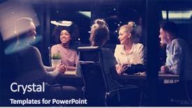  Presentation with virtual team meeting - Cool new slide set with futuristic technology - multiethnic business team using virtual backdrop and a navy blue colored foreground