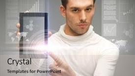  Presentation with man relaxing on massage table - Audience pleasing PPT theme consisting of futuristic technology - picture of man with tablet backdrop and a soft green colored foreground