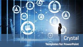  Presentation with hologram - Beautiful PPT layouts featuring futuristic technology - thinking businesswoman against hologram interface backdrop and a teal colored foreground