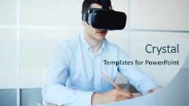  Presentation with work the word in your life - PPT theme enhanced with futuristic technology - work with headset background and a sky blue colored foreground