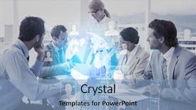  Presentation with board meeting - Amazing presentation design having futuristic technology interface against business backdrop and a light blue colored foreground