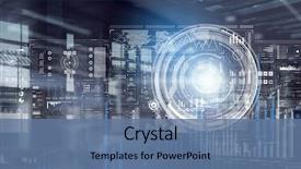  Presentation with interface - PPT theme featuring futuristic user interface mixed media background and a ocean colored foreground