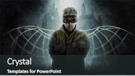  Presentation with steampunk - Slide deck with futuristic warrior - man with wings background and a dark gray colored foreground