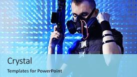  Presentation with warrior - Presentation theme having futuristic warrior - shot of a conceptual man background and a arctic colored foreground