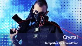  Presentation with warrior - Cool new slides with futuristic warrior - shot of a conceptual man backdrop and a navy blue colored foreground