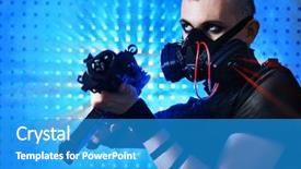  Presentation with warrior - Cool new PPT theme with futuristic warrior - shot of a conceptual man backdrop and a teal colored foreground