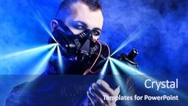  Presentation with warrior - Presentation consisting of futuristic warrior - shot of a conceptual man background and a navy blue colored foreground