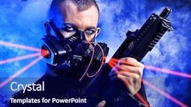  Presentation with warrior - Cool new presentation design with futuristic warrior - shot of a conceptual man backdrop and a navy blue colored foreground