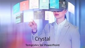  Presentation with virtual - Presentation design with futuristic wellness - businesswoman gesturing while wearing virtual background and a light blue colored foreground