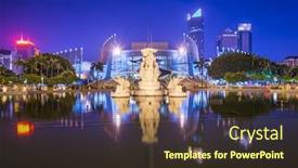  Presentation with theater - Colorful presentation theme enhanced with fuzhou china cityscape at wuyi square and fuzhou grand theater backdrop and a tawny brown colored foreground