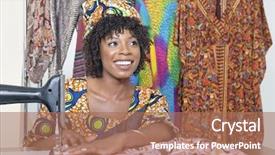  Presentation with fuzzy - Slide deck consisting of fuzzy - beautiful african american female tailor background and a coral colored foreground