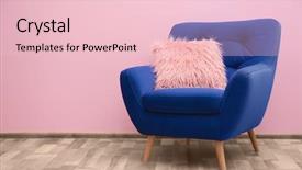  Presentation with abstract dark blue color crayons - Amazing PPT theme having fuzzy - blue armchair with pillow near backdrop and a lemonade colored foreground