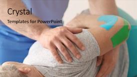  Presentation with physiotherapist - Audience pleasing theme consisting of fysio - physiotherapist working with elderly patient backdrop and a coral colored foreground