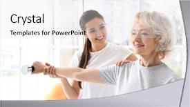  Presentation with physiotherapist - Slides having fysio - physiotherapist working with elderly patient background and a white colored foreground