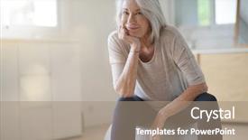 Presentation with elderly home - Presentation theme having fysio - smiling elderly woman resting background and a coral colored foreground