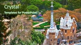  Presentation with green architecture - Colorful PPT theme enhanced with g art architecture among picturesque backdrop and a tawny brown colored foreground