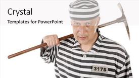  Presentation with asylum prisoner of war constrained - Slide set consisting of gad - convict prisoner jailbird with pickax background and a white colored foreground