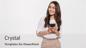  Presentation with asian - Presentation enhanced with gadget - portrait of a happy asian background and a light gray colored foreground