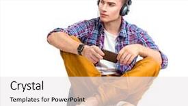  Presentation with gadget - Presentation theme featuring gadget - young fashion man sitting background and a white colored foreground