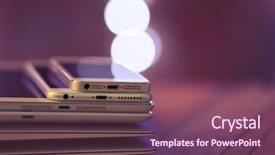  Presentation with electronic communication - Audience pleasing PPT layouts consisting of gadgets on the table communication backdrop and a violet colored foreground