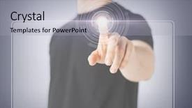  Presentation with virtual hand - PPT theme with gadgets technology - close up of male hand background and a light gray colored foreground