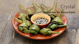  Presentation with thai - Amazing theme having gai-hor-bai-toey-thai backdrop and a coral colored foreground