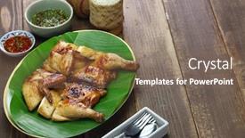  Presentation with thai local language - Cool new PPT theme with gai-yang-thai-style-grilled backdrop and a violet colored foreground