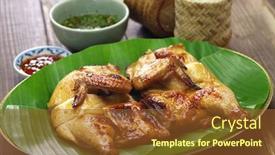  Presentation with thai arts - Slides enhanced with gai-yang-thai-style-grilled background and a tawny brown colored foreground