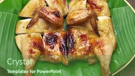  Presentation with grilled chicken - Cool new PPT theme with gai-yang-thai-style-grilled backdrop and a tawny brown colored foreground