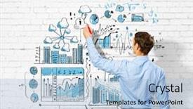  Presentation with view - Slide set with gains project - back view image of businessman background and a light blue colored foreground