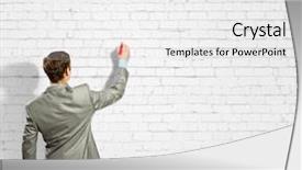  Presentation with drawing on wood - Slides enhanced with gains project - back view image of businessman background and a  colored foreground