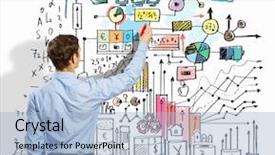  Presentation with drawing boxing - Slides with gains project - back view image of businessman background and a  colored foreground