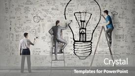  Presentation with light bulb - Cool new slides with gains project - group of people drawing backdrop and a gray colored foreground