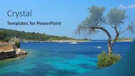  Presentation with island - Colorful presentation theme enhanced with gaios-beach-on-paxos-island backdrop and a light blue colored foreground