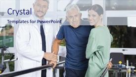  Presentation with senior fitness - Theme having gait - confident physiotherapists with senior patient background and a sky blue colored foreground