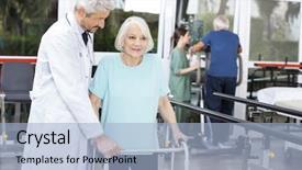  Presentation with walker - Slide deck enhanced with gait - doctor assisting senior patient background and a light blue colored foreground