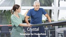  Presentation with physiotherapist - Slide deck consisting of gait - female physiotherapist motivating senior patient background and a ocean colored foreground