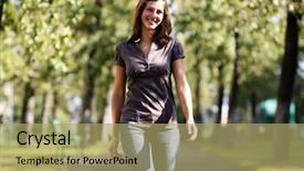  Presentation with walking - PPT layouts consisting of gait - full length walking woman background and a mint green colored foreground